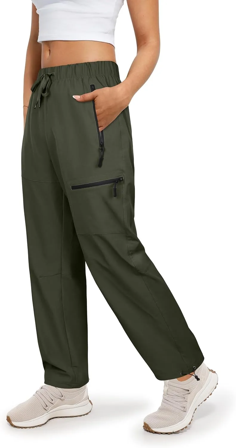 Women's Hiking Cargo Pants Quick Dry Lightweight Joggers with Multiple Zipper Pockets Adjustable Cuffs for Travel