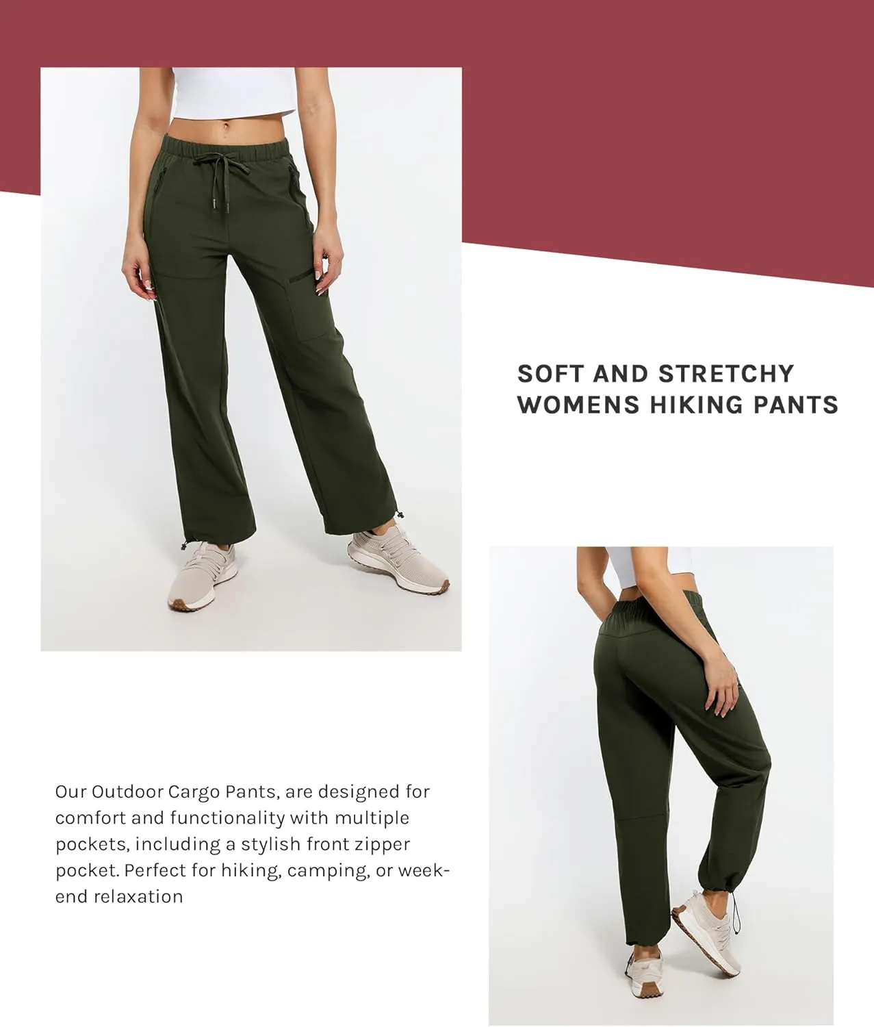Women's Hiking Cargo Pants Quick Dry Lightweight Joggers with Multiple Zipper Pockets Adjustable Cuffs for Travel