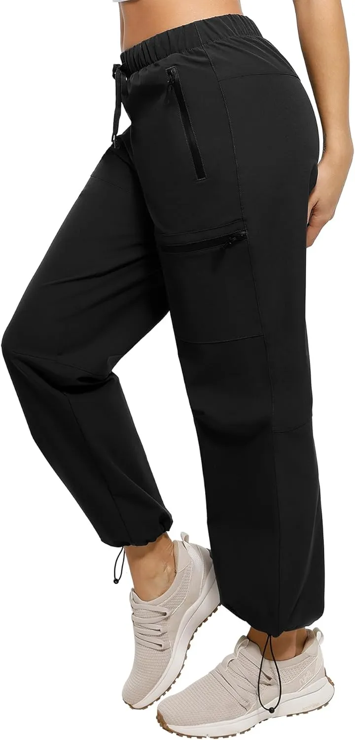 Women's Hiking Cargo Pants Quick Dry Lightweight Joggers with Multiple Zipper Pockets Adjustable Cuffs for Travel
