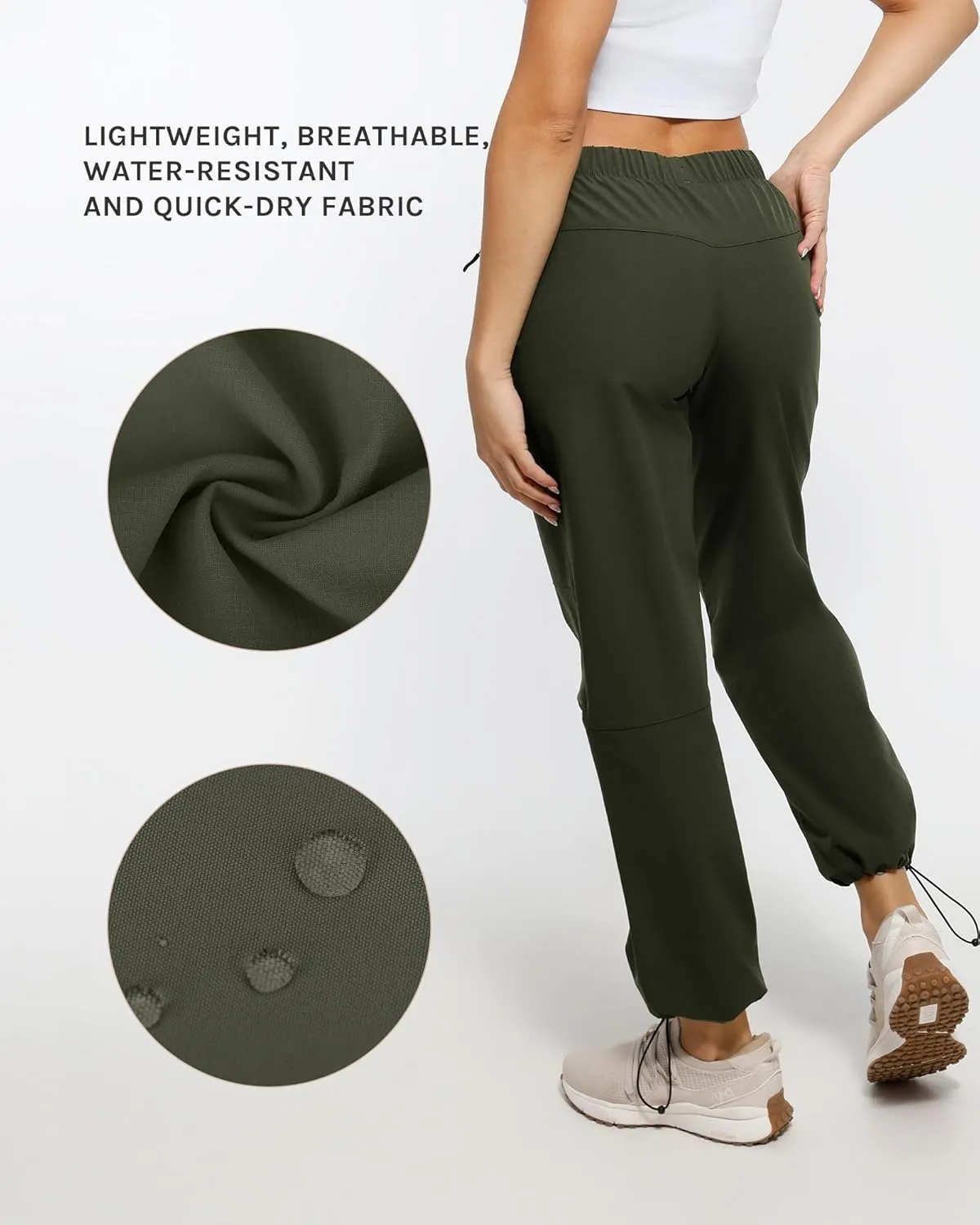 Women's Hiking Cargo Pants Quick Dry Lightweight Joggers with Multiple Zipper Pockets Adjustable Cuffs for Travel