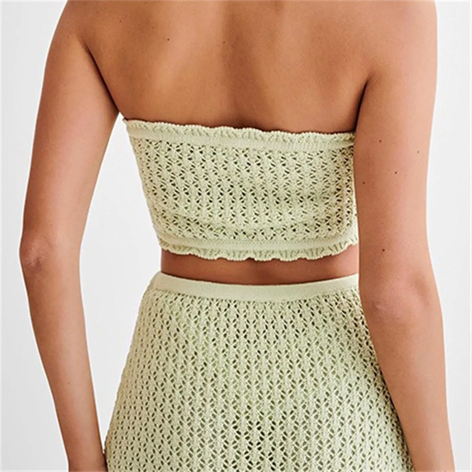 Women's Hollow Out Knit Scalloped Elastic Waist Swimsuit Beach Cover Up Mini Skirt