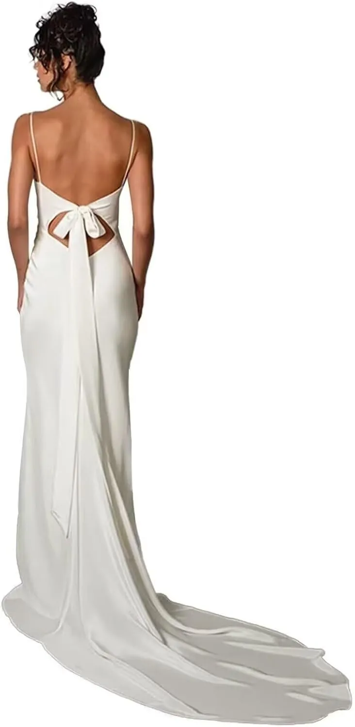 Women's Lace Applique Mermaid Wedding Dresses for Bride Beach Boho Wedding Bridal Gowns