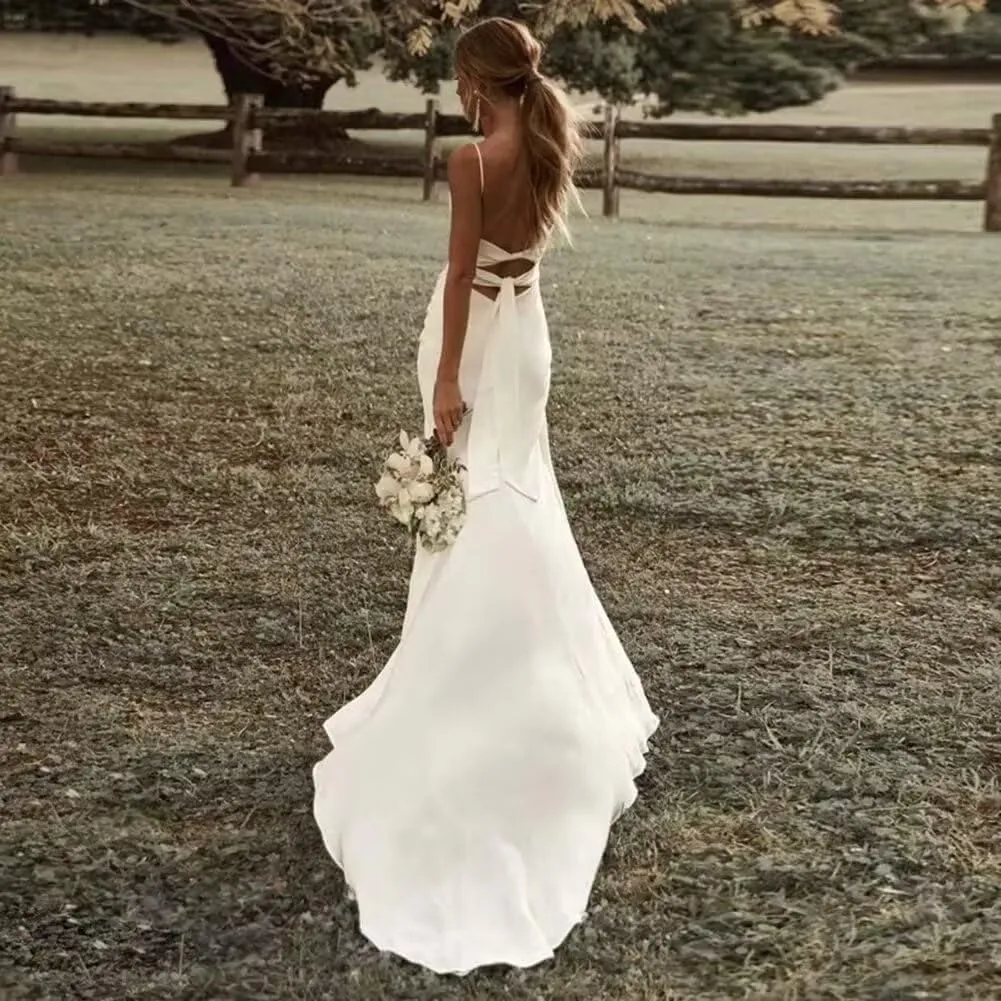 Women's Lace Applique Mermaid Wedding Dresses for Bride Beach Boho Wedding Bridal Gowns