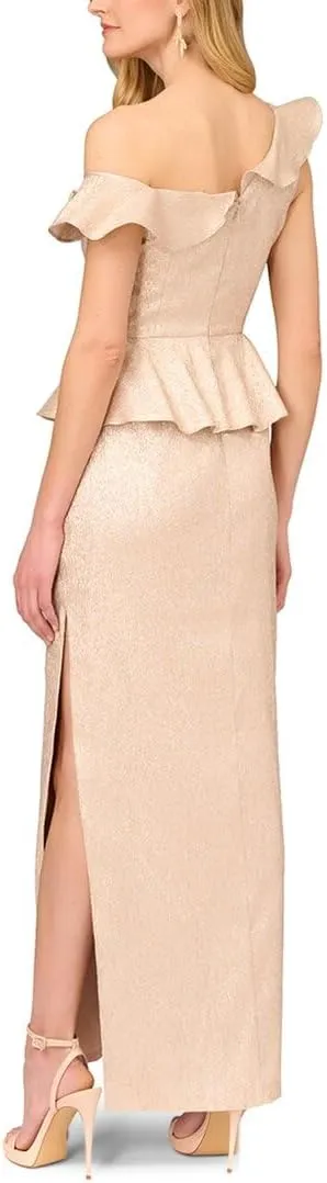 Women's Lame Column Gown with Ruffles