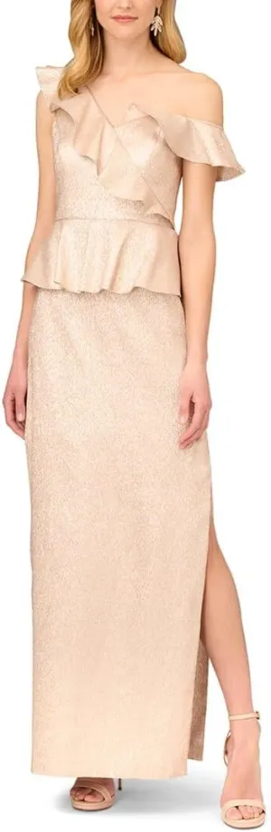 Women's Lame Column Gown with Ruffles