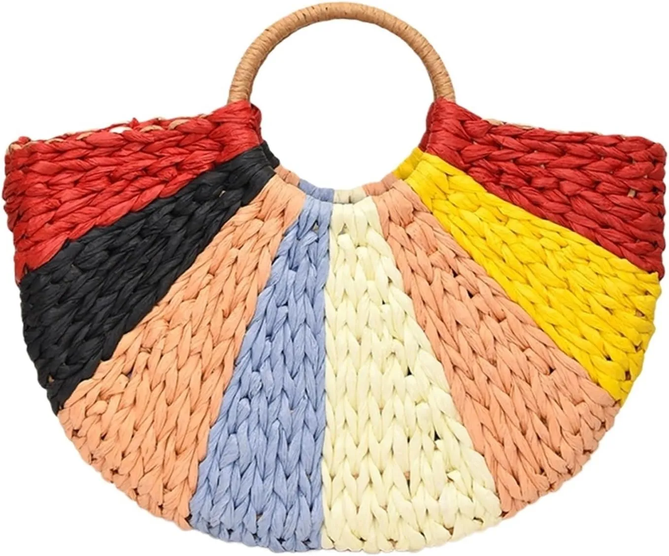 Women's Large Capacity Semi Circular Straw Handbag Retro Simple Outdoor Travel Beach Bag