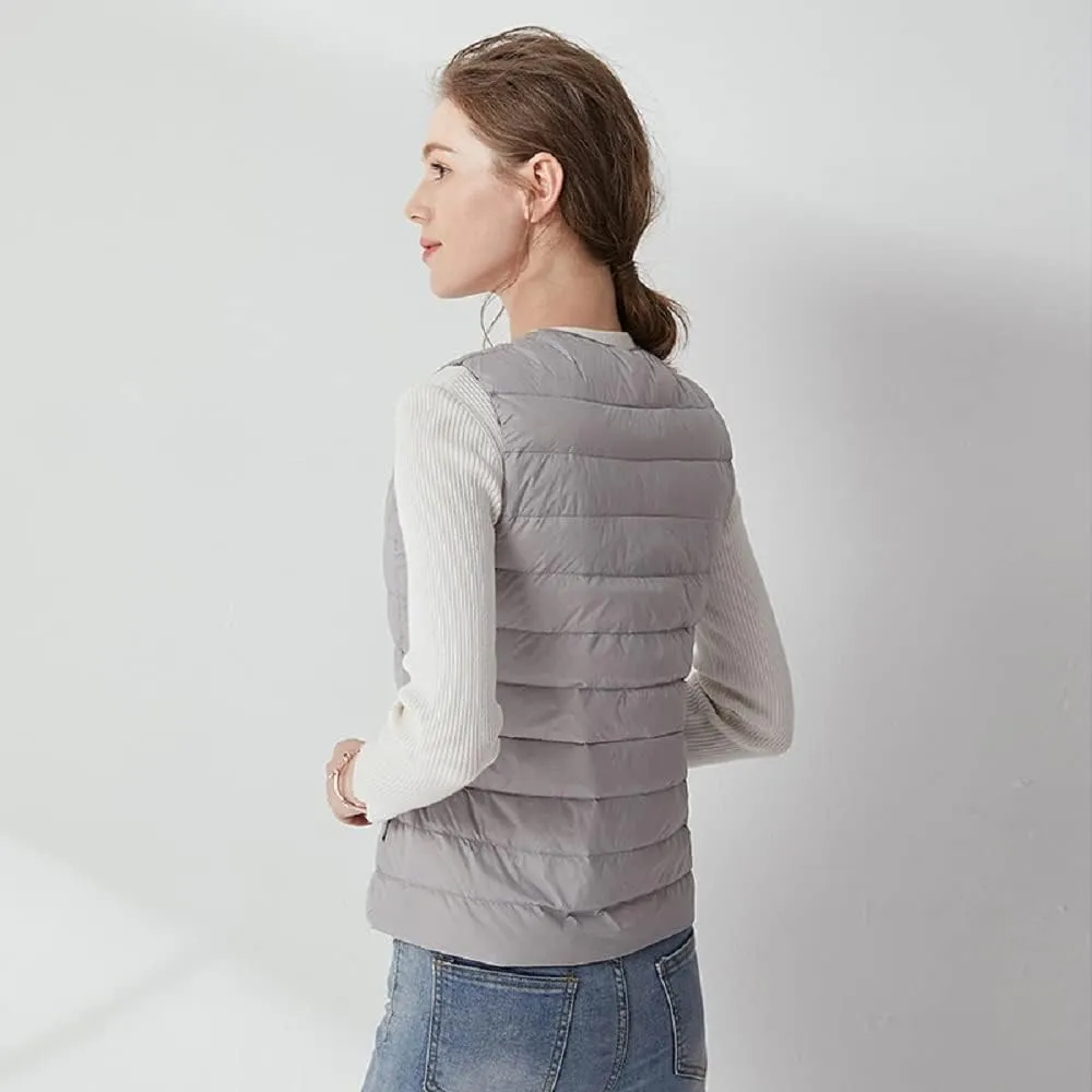 Women's Lightweight Down Vest Crewneck Button Down Packable Puffer Vest Ultra Light Slim Fit Sleeveless Waistcoat