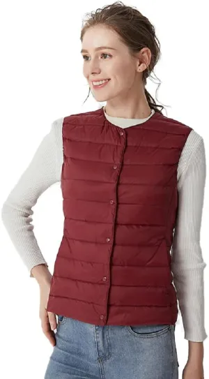 Women's Lightweight Down Vest Crewneck Button Down Packable Puffer Vest Ultra Light Slim Fit Sleeveless Waistcoat
