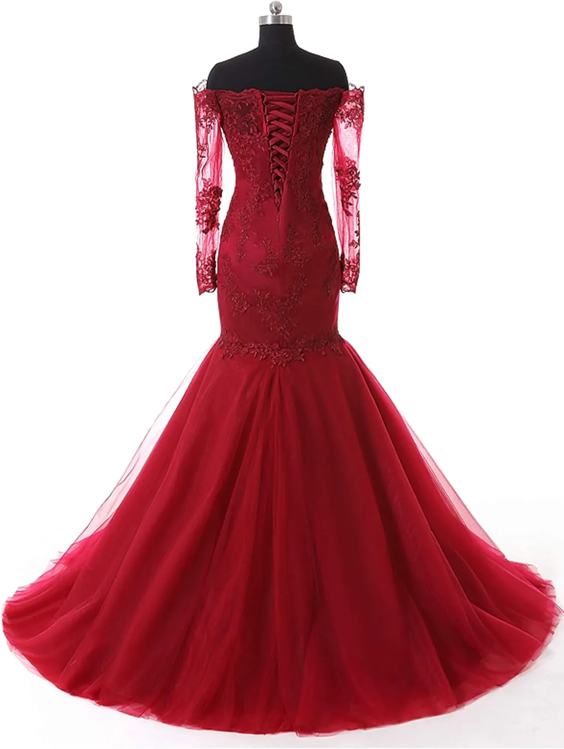 Women's Mermaid Evening Party Gowns Lace Long Sleeve Bridesmaid Dresses