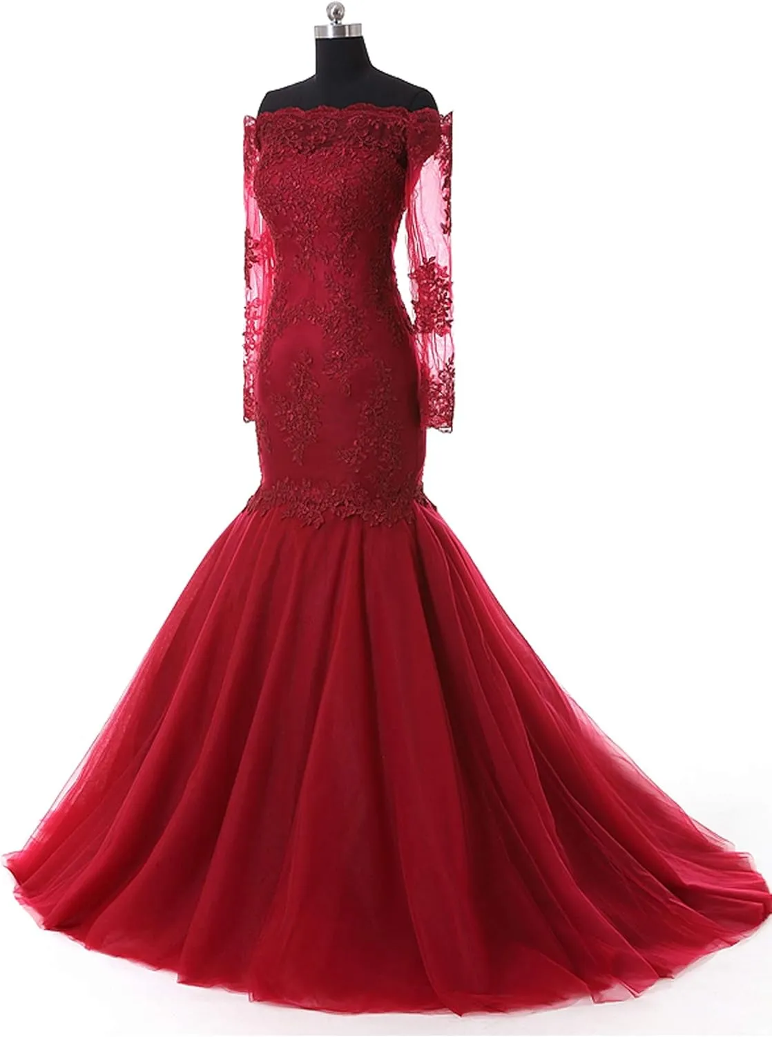Women's Mermaid Evening Party Gowns Lace Long Sleeve Bridesmaid Dresses