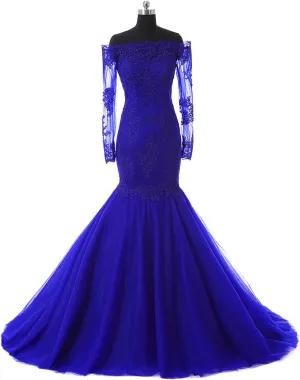 Women's Mermaid Evening Party Gowns Lace Long Sleeve Bridesmaid Dresses