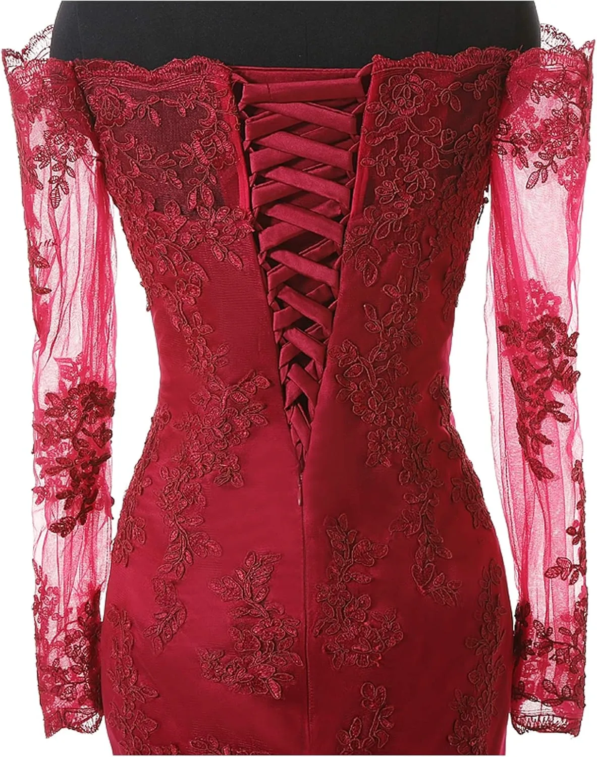 Women's Mermaid Evening Party Gowns Lace Long Sleeve Bridesmaid Dresses