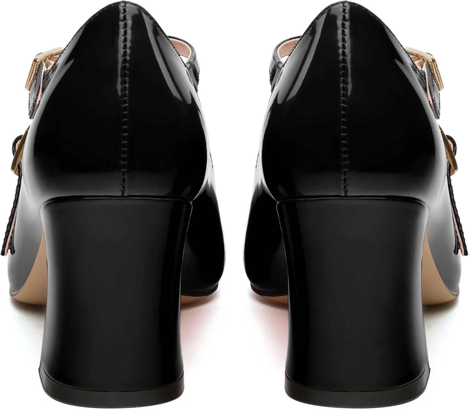 Women's Mid Chunky High Heels Closed Square Toe Patent Pumps Cross Strap Heels Evening Party Dress Shoes 2.5IN
