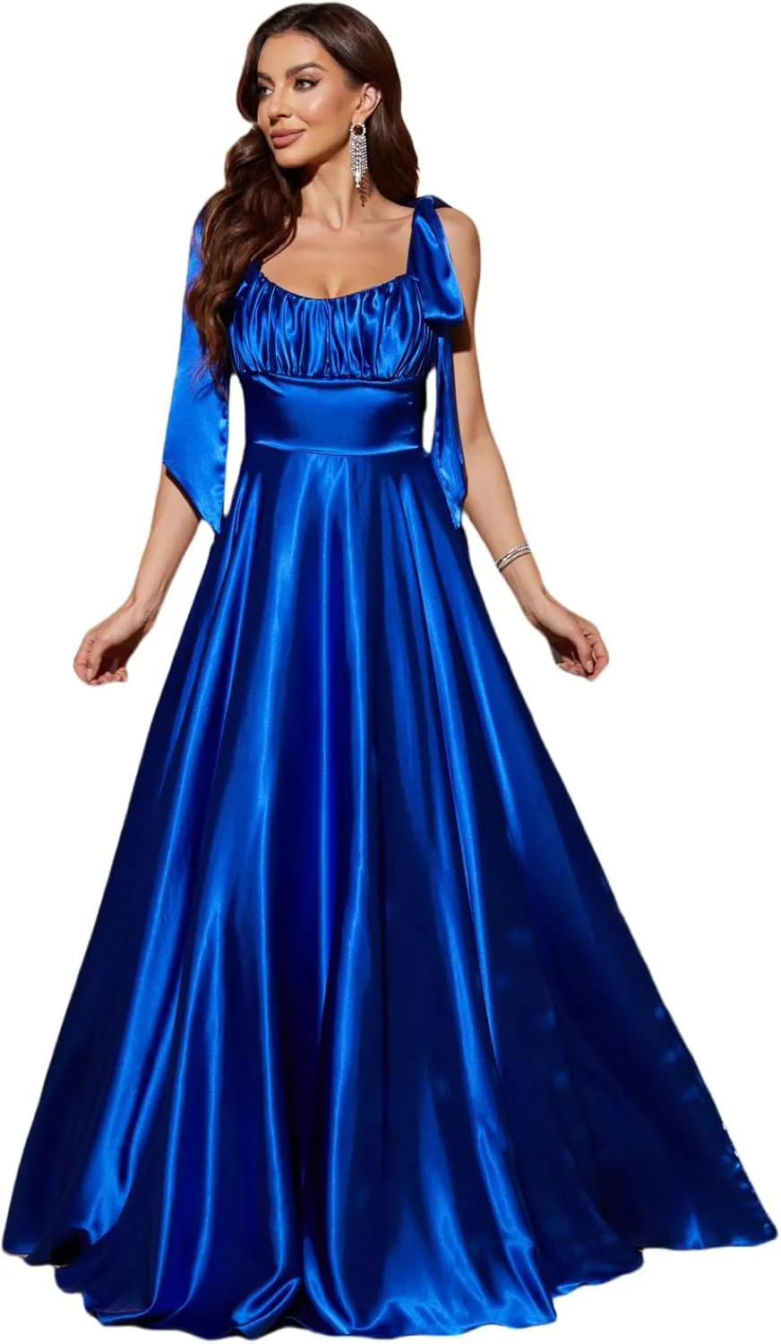 Women's Off The Shoulder Spaghetti Straps Prom Dresses A Line Floor Length Pleated Formal Evening Party Gown