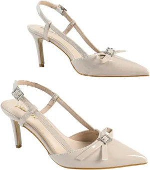 Women's Olive Green Patent Leather Pointed Toe High Heel Sandals, Bow-Embellished T-Strap Design, Stylish Evening Shoes, Trendy Party Footwear, Elegant Open-Toe High Heels