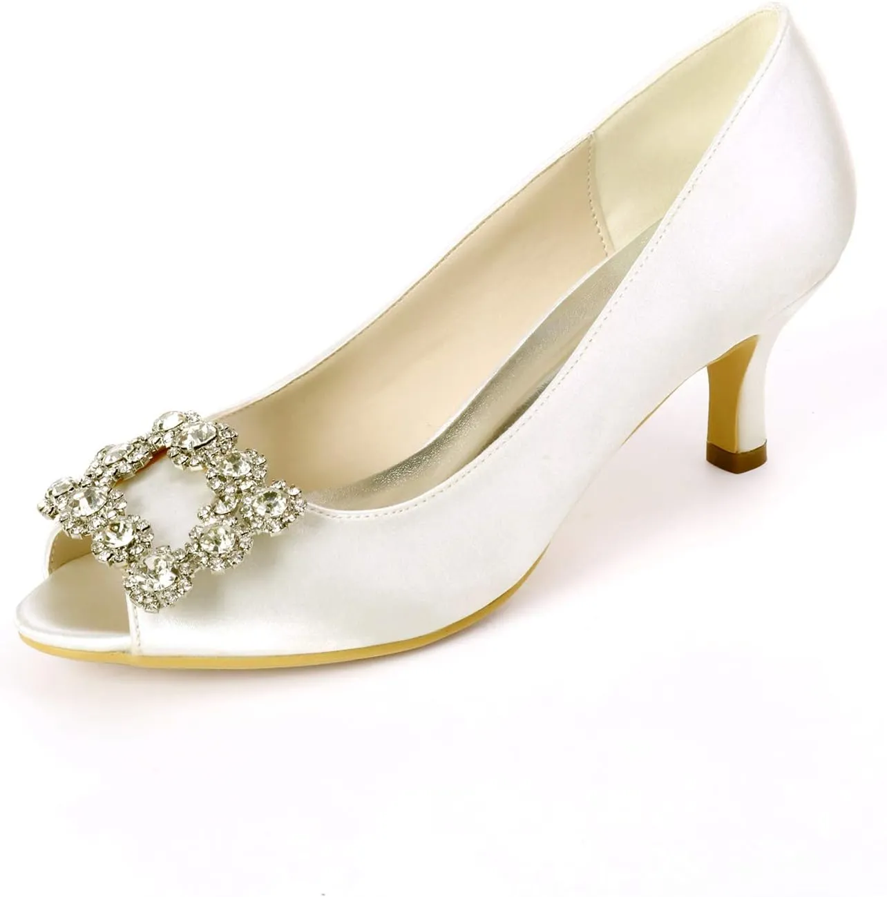 Women's Peep Toe Wedding Shoes for Bride Low Heels Bridal Shoes Satin Evening Party Pumps Sandals