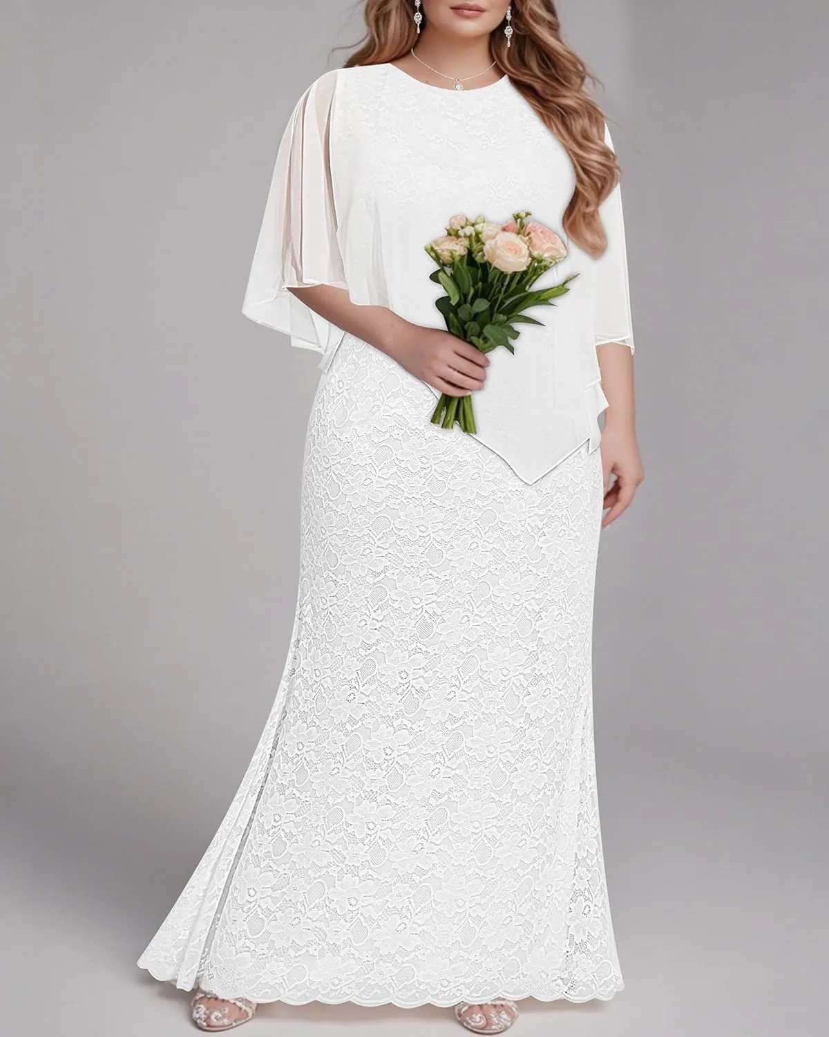 Women's Plus Size Cape Dress with Chiffon Overlay Gown Formal Evening Lace Long Mermaid Dresses 2025