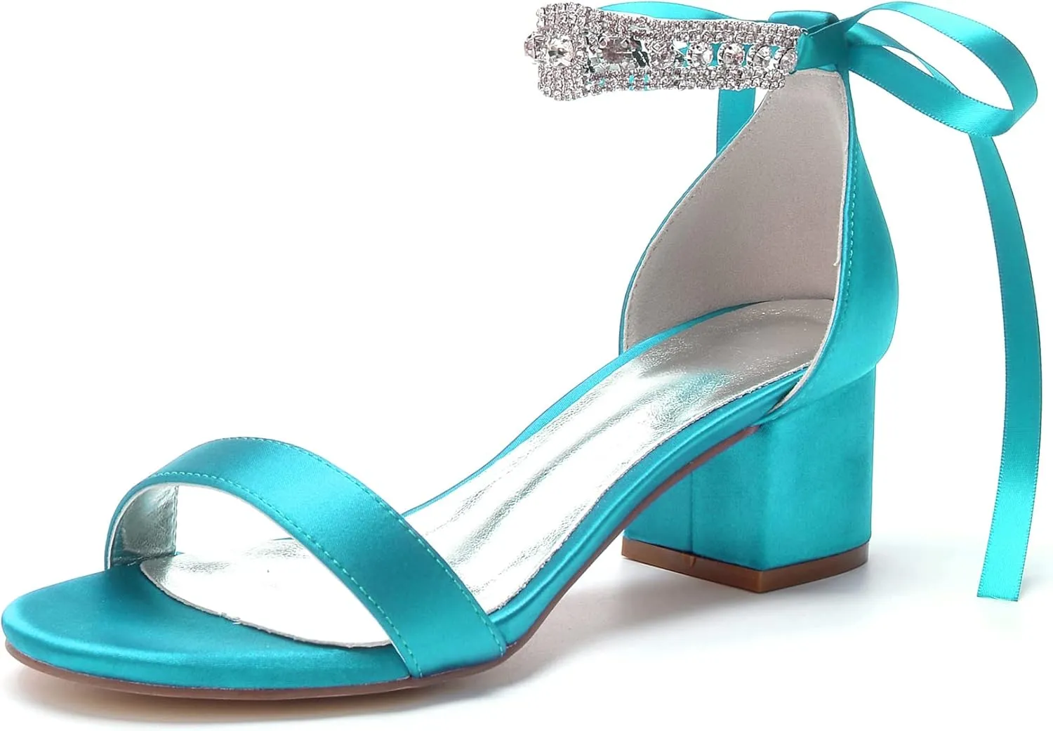 Women's Rhinestones Block Heels Satin Wedding Shoes for Bride Low Heels Comfortable Bridal Shoes White Heels Chunky Formal Evening Party Prom Sandals Pumps