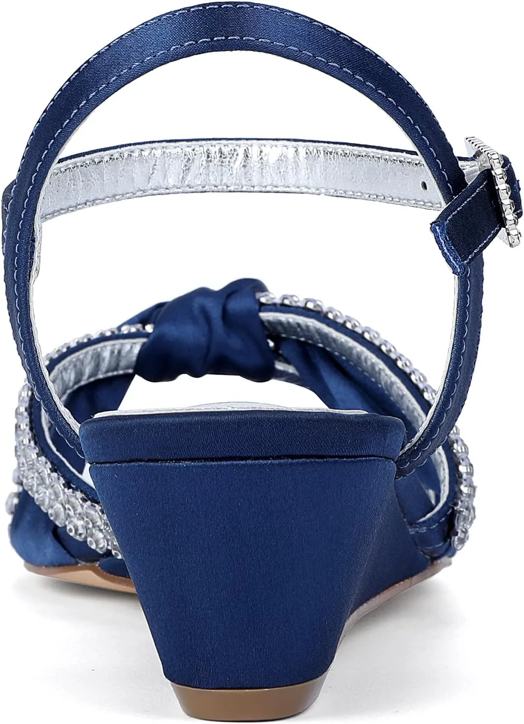Women's Satin Wedge Sandals Rhinestone Bowknot Wedding Party Shoes with Crystal Ear stud