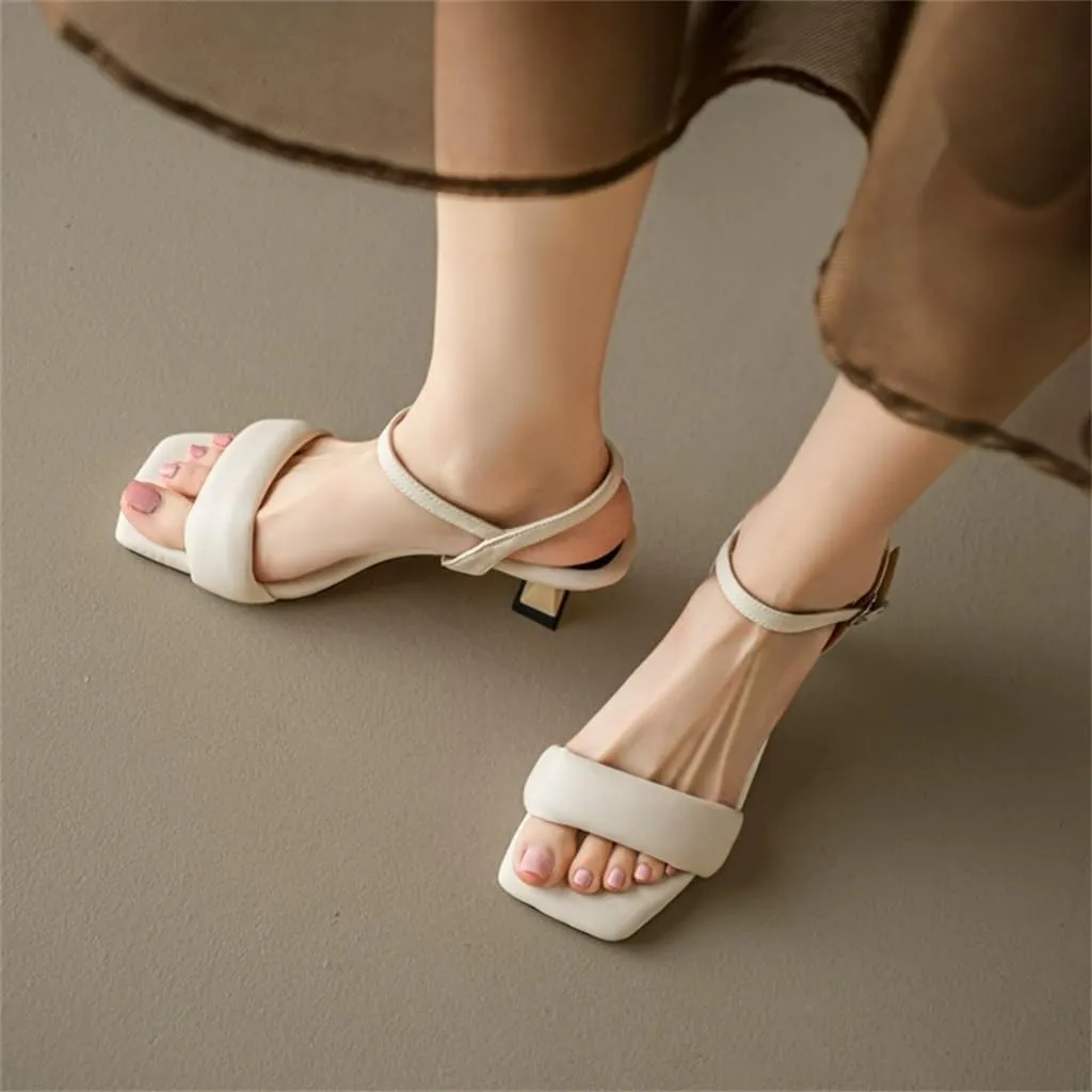 Women's Slim Heel Soft Leather Soft Sole Evening Wind High Heels With Sandals