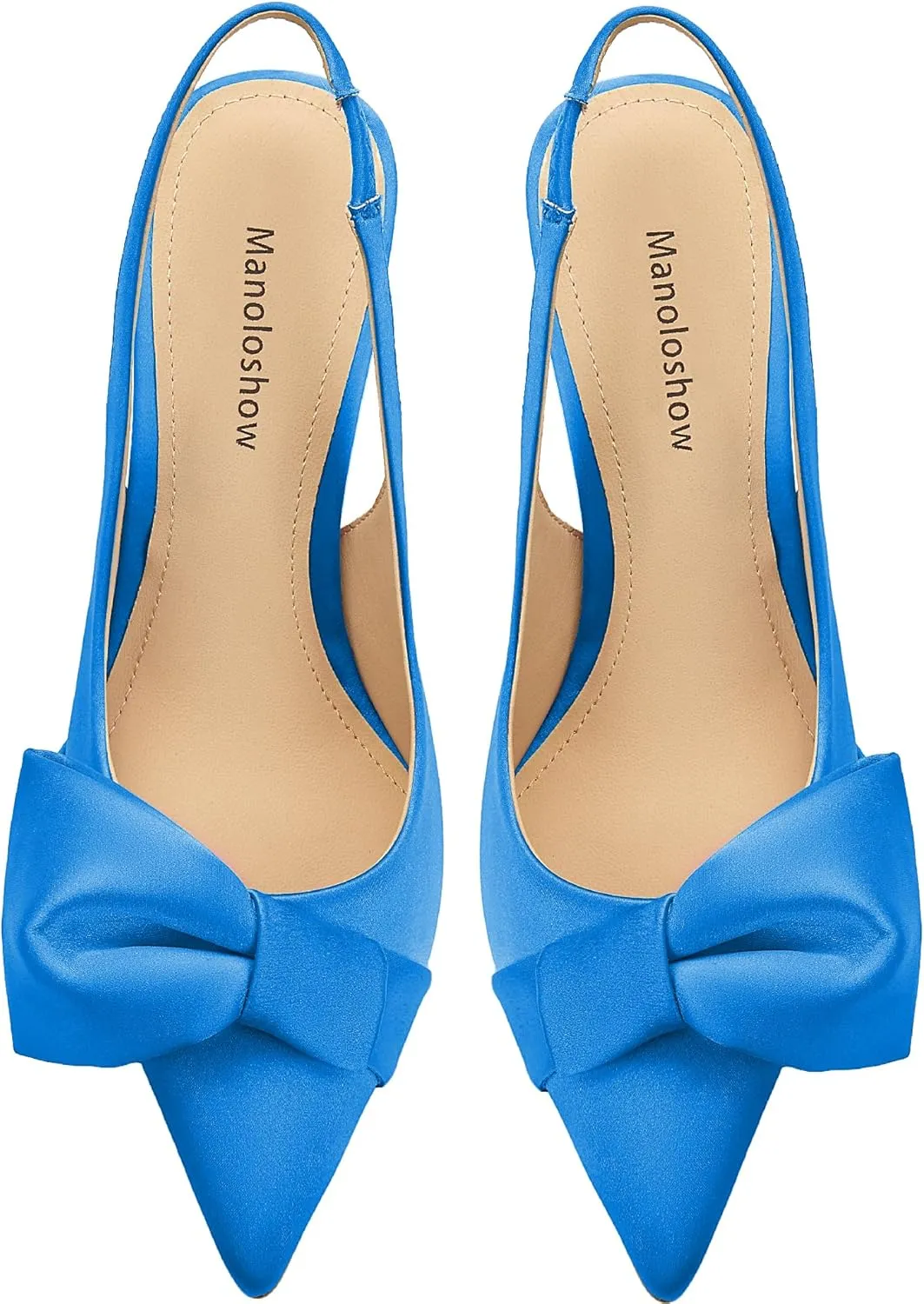Women's Slingback Heels with Bow Leather Pointed Toe Pumps with Elasticated Strap 3.3" High Heels Evening Comfy Dress Shoes