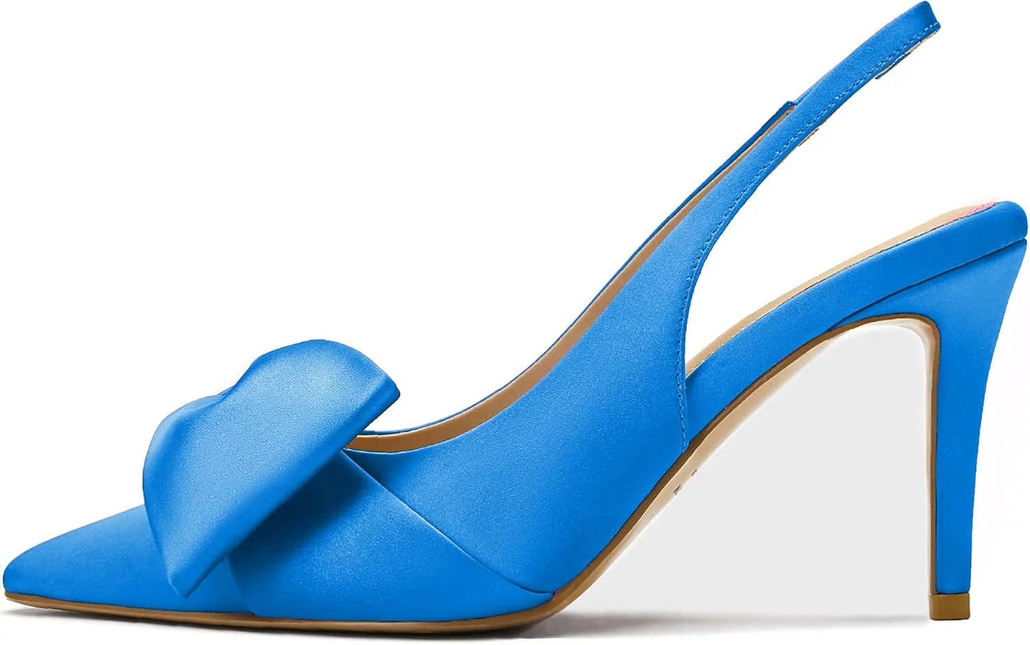 Women's Slingback Heels with Bow Leather Pointed Toe Pumps with Elasticated Strap 3.3" High Heels Evening Comfy Dress Shoes