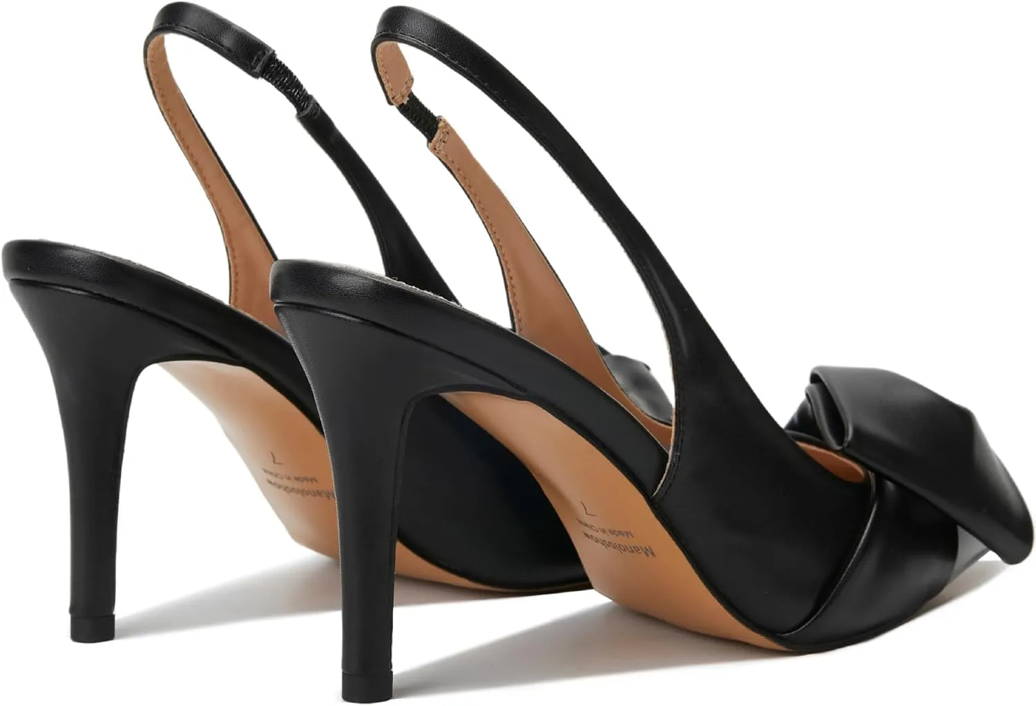 Women's Slingback Heels with Bow Leather Pointed Toe Pumps with Elasticated Strap 3.3" High Heels Evening Comfy Dress Shoes