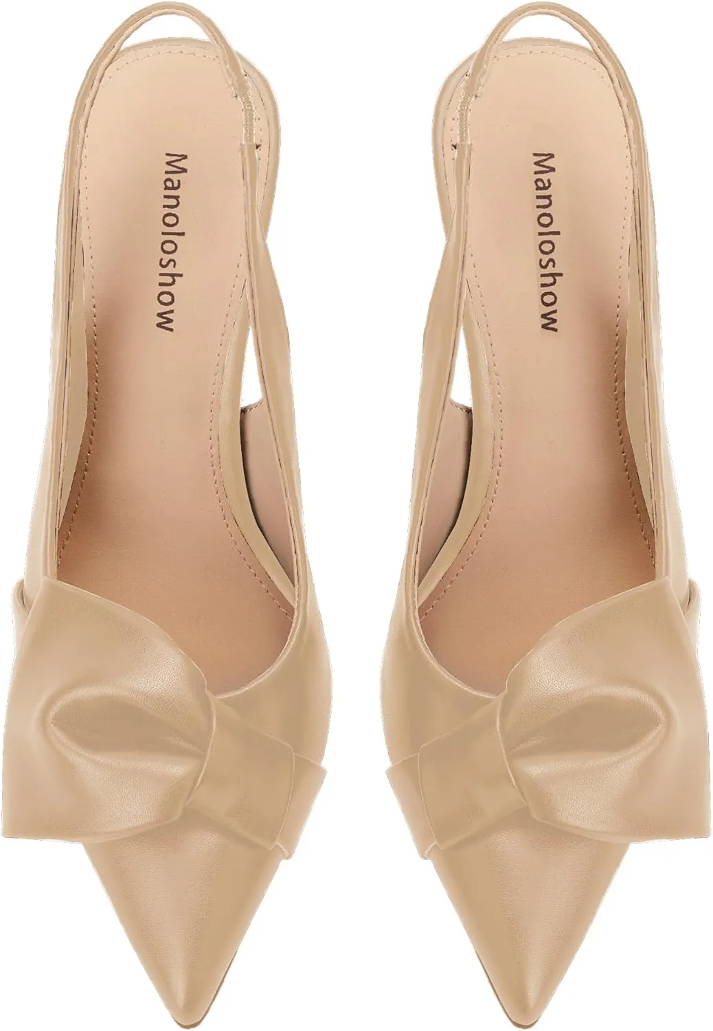 Women's Slingback Heels with Bow Leather Pointed Toe Pumps with Elasticated Strap 3.3" High Heels Evening Comfy Dress Shoes