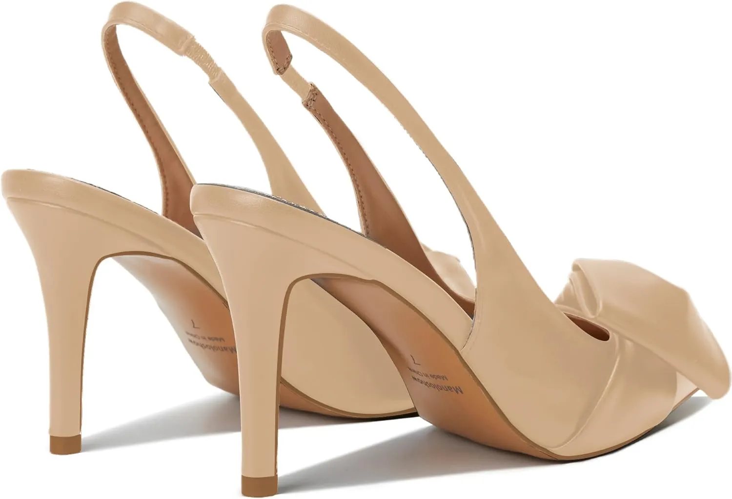 Women's Slingback Heels with Bow Leather Pointed Toe Pumps with Elasticated Strap 3.3" High Heels Evening Comfy Dress Shoes