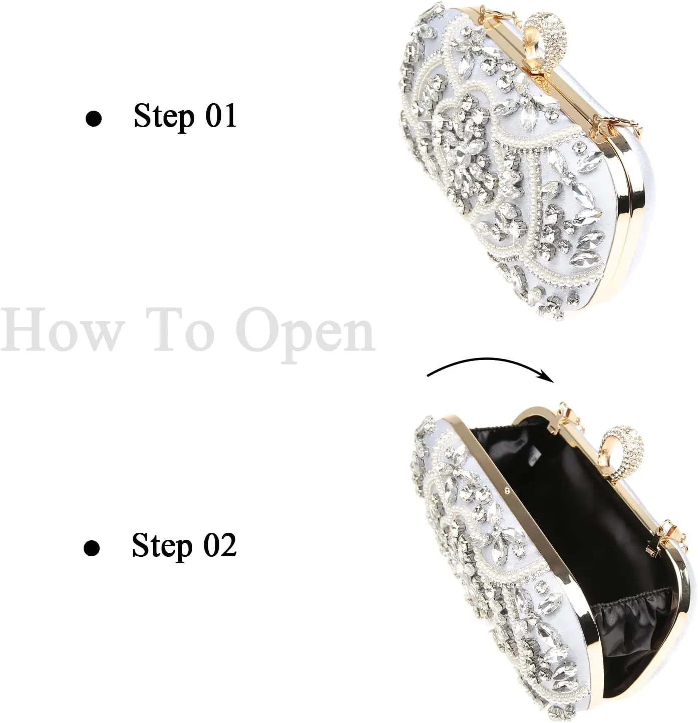 Womens Sparkly Rhinestone Crystal Clutch Bag Glitter Sequin Bridal Purse Evening Handbag for Wedding Party Prom