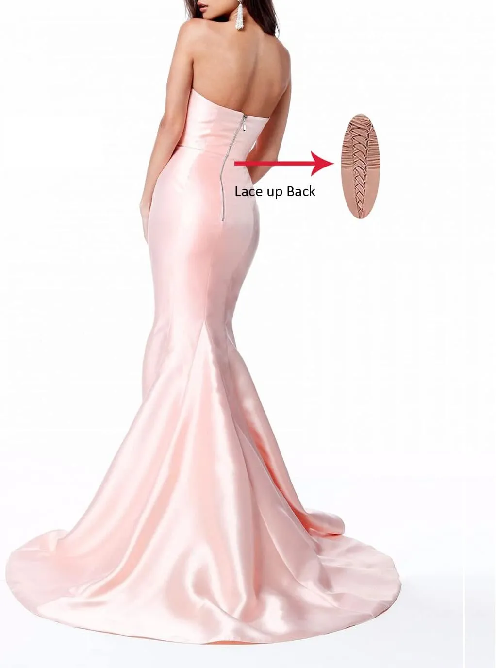 Women's Strapless Satin Prom Dresses Briesmaid Dress Formal Party Gown with Slit