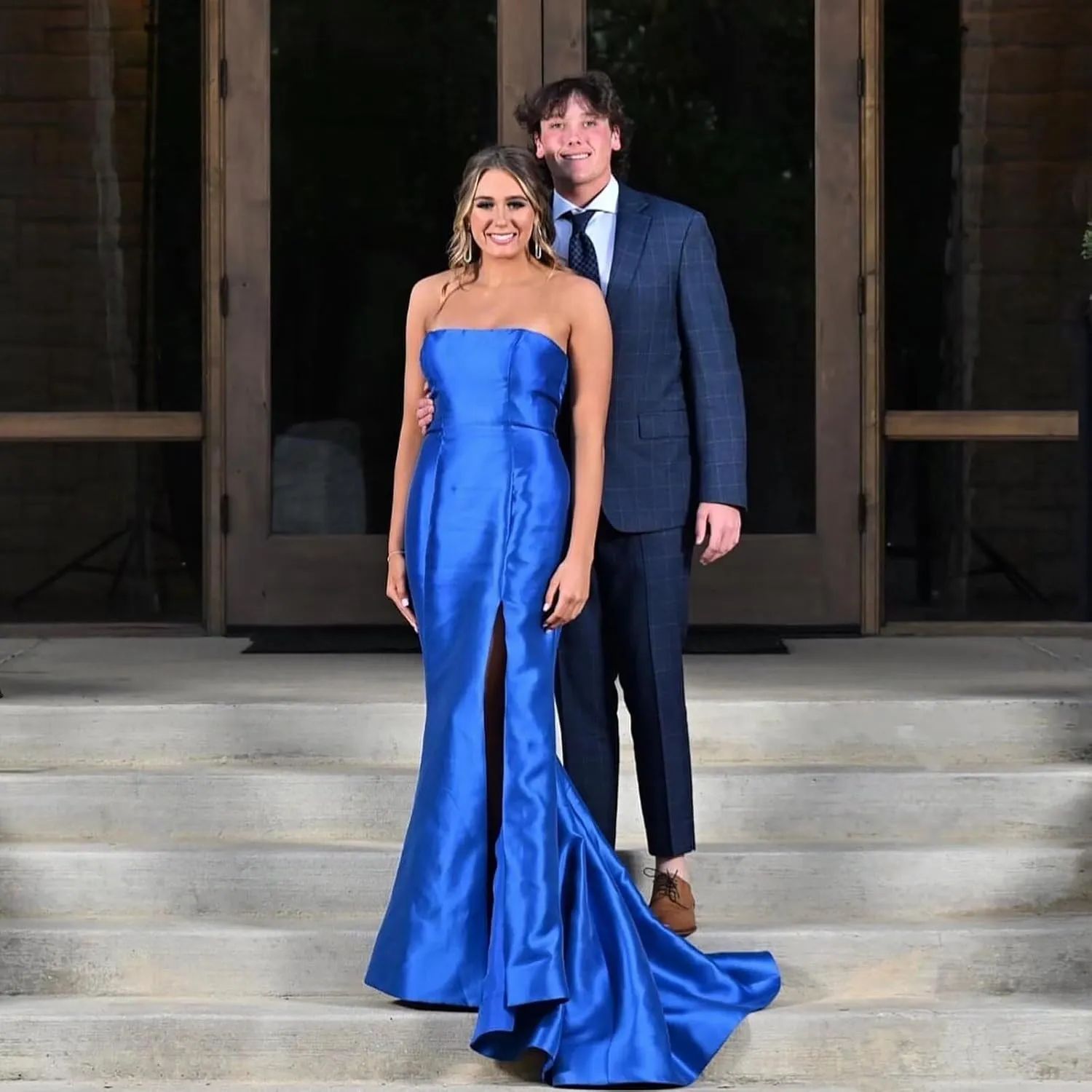 Women's Strapless Satin Prom Dresses Briesmaid Dress Formal Party Gown with Slit