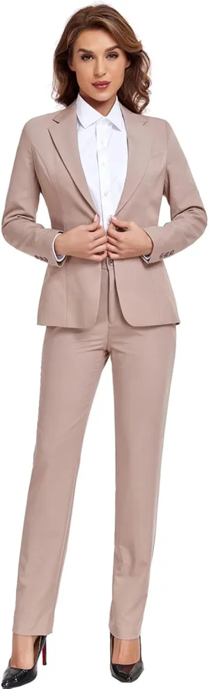 Women's Suiting 2 Piece Lady Formal Solid Jacket Outfit Business Office One Button Blazer Pant Slim Fit Suit Set for Work