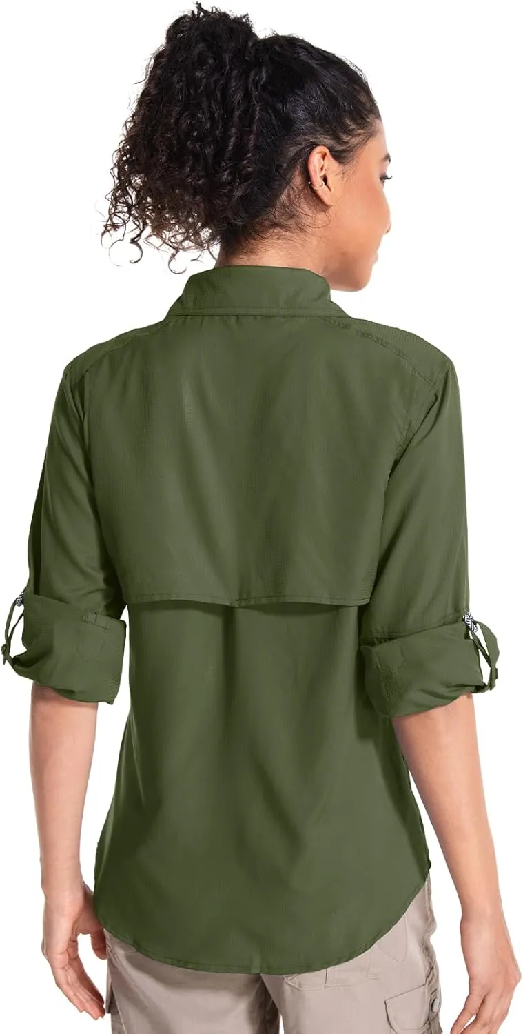 Women's UPF 50 UV Sun Protection Long Sleeve Safari Shirts Quick Dry Hiking Travel Fishing Outdoor Cool Shirts