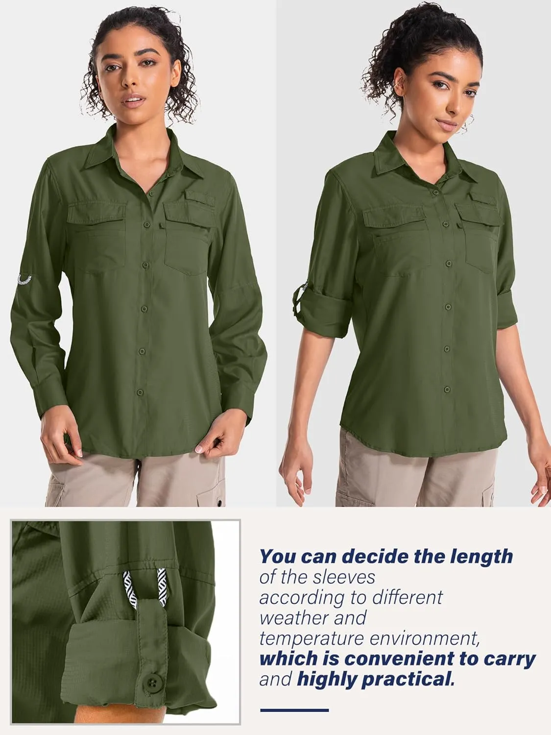 Women's UPF 50 UV Sun Protection Long Sleeve Safari Shirts Quick Dry Hiking Travel Fishing Outdoor Cool Shirts