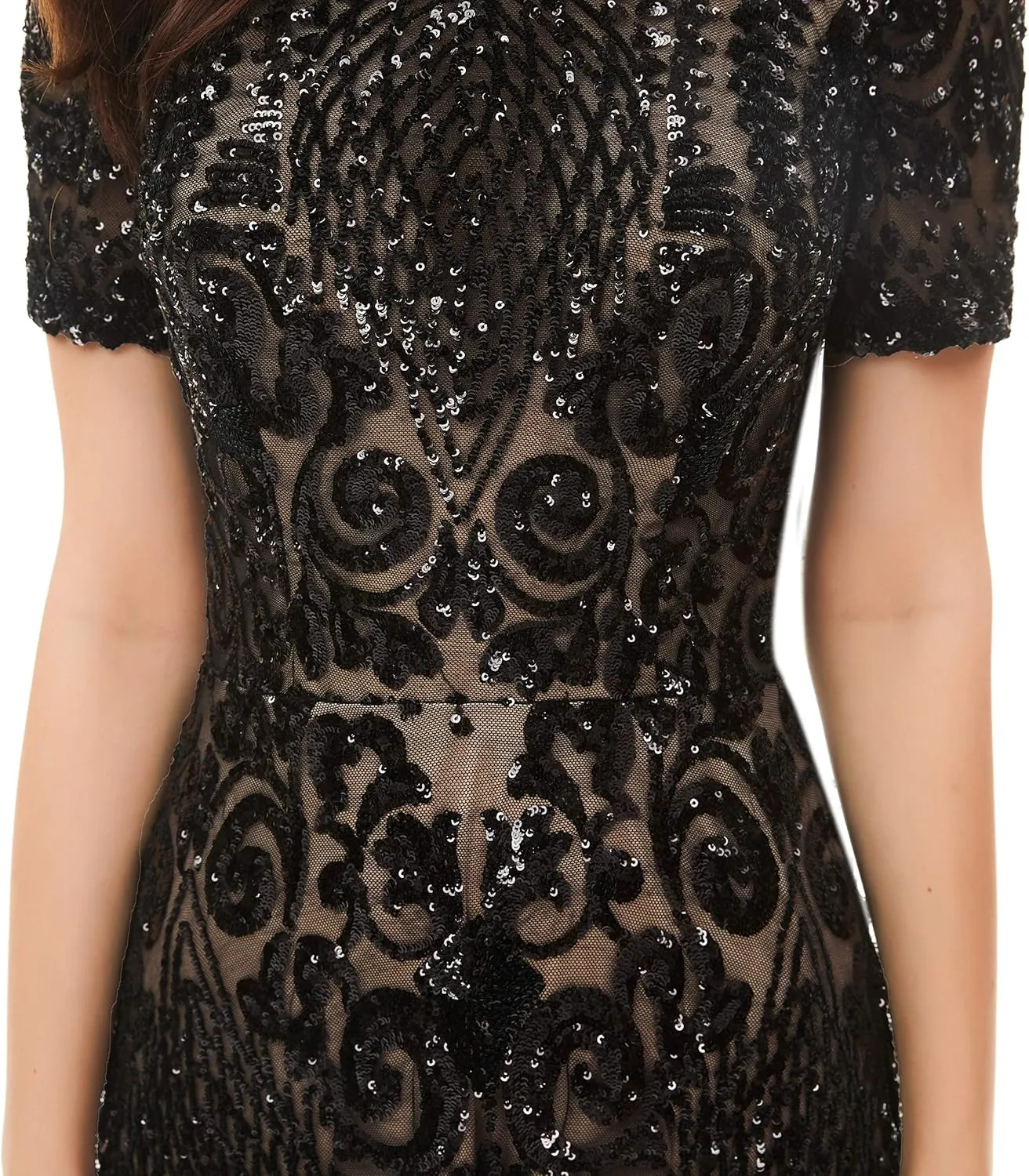 Women's V-Neck Sequins Sleeveless Lace-up Mermaid Evening Dress