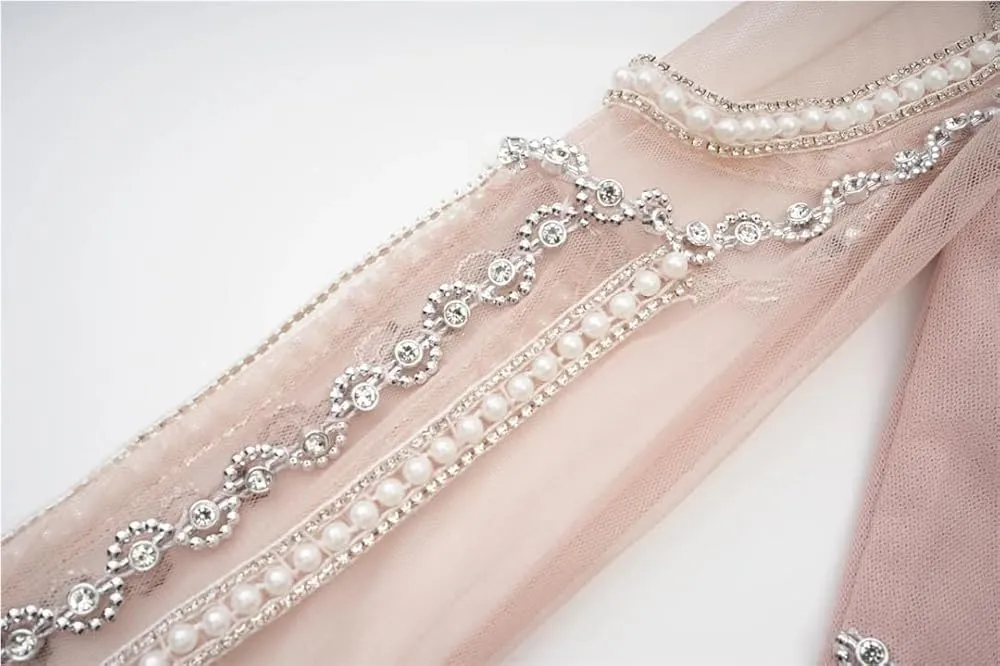 Women's Wedding Guest Dress Long Sleeve Beaded Tulle Gown Rhinestone Lace Prom Evening Formal Dress