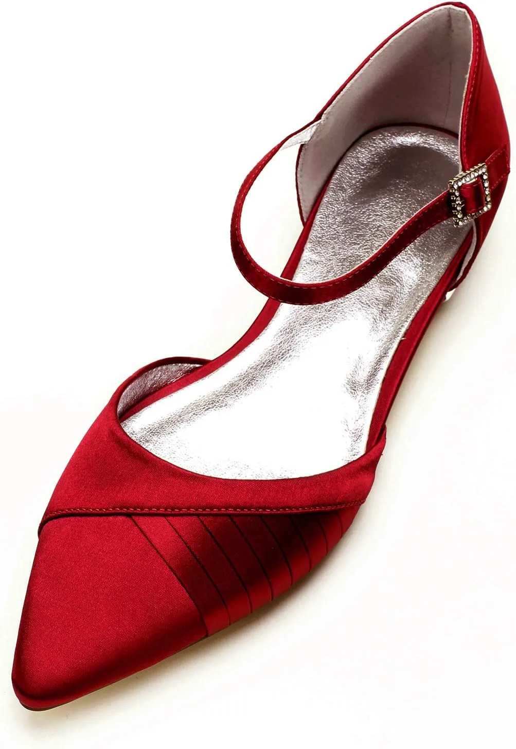 Women's Wedding Shoes for Bride Flats Satin Closed Pointed Toe Satin Bridal Dressy Shoes