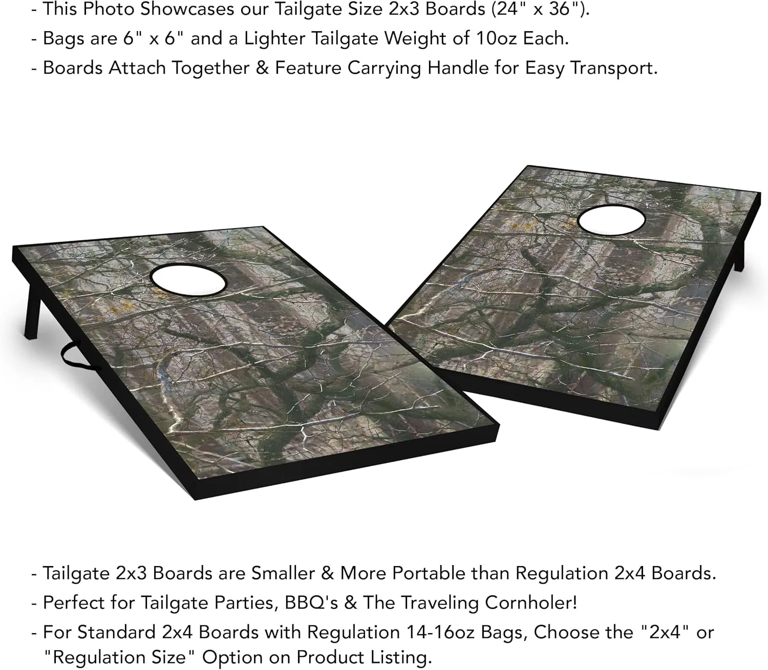 Wooded Camo Cornhole Boards - Choose Your Options - Includes 2 Boards and 8 Bags