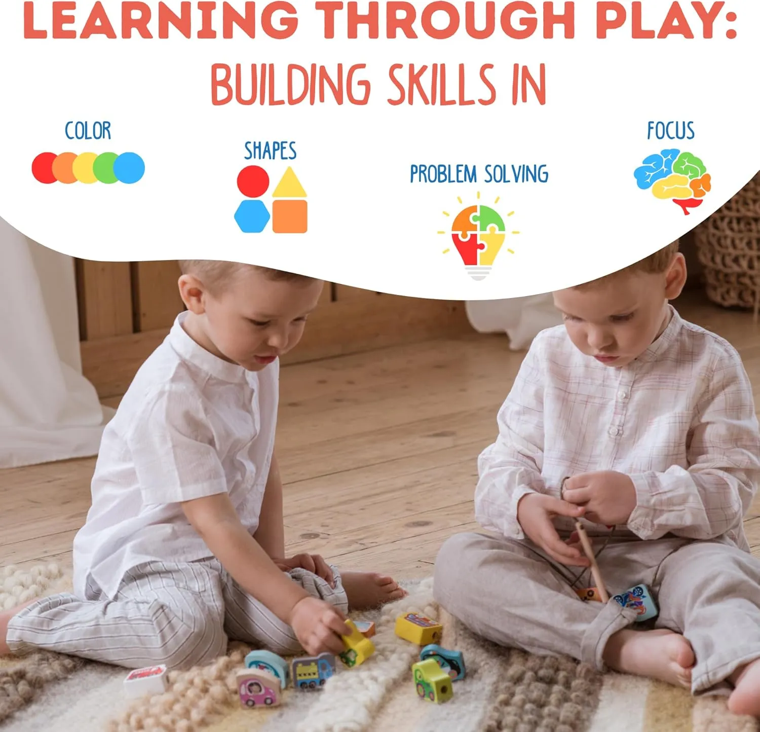 Wooden Flyring Cars Lacing Toy – Montessori Lacing Toy for Kids Ages 3  – Wooden Lacing Cards with Threading String – Fine Motor Toy – FSC-Certified Wood, Travel Toy for Toddlers