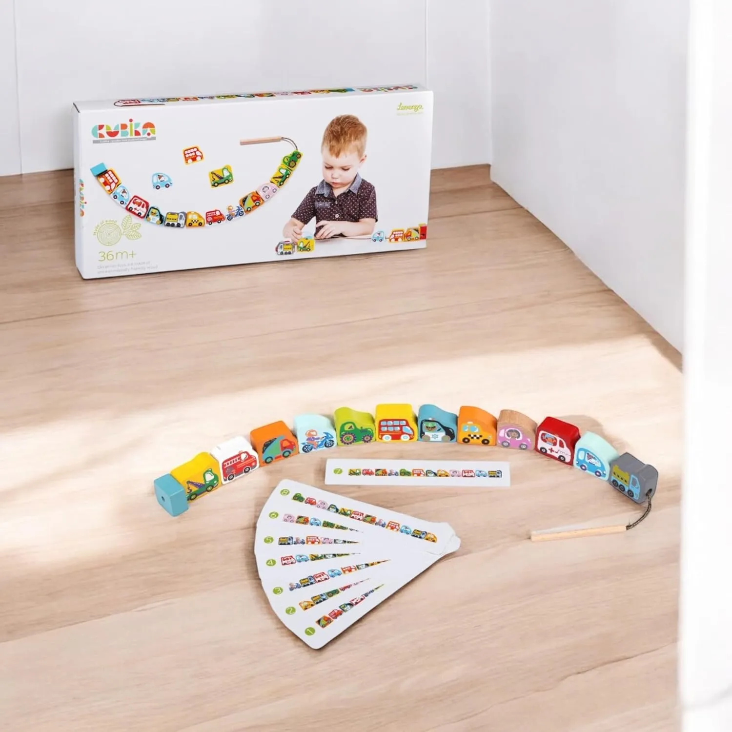 Wooden Flyring Cars Lacing Toy – Montessori Lacing Toy for Kids Ages 3  – Wooden Lacing Cards with Threading String – Fine Motor Toy – FSC-Certified Wood, Travel Toy for Toddlers
