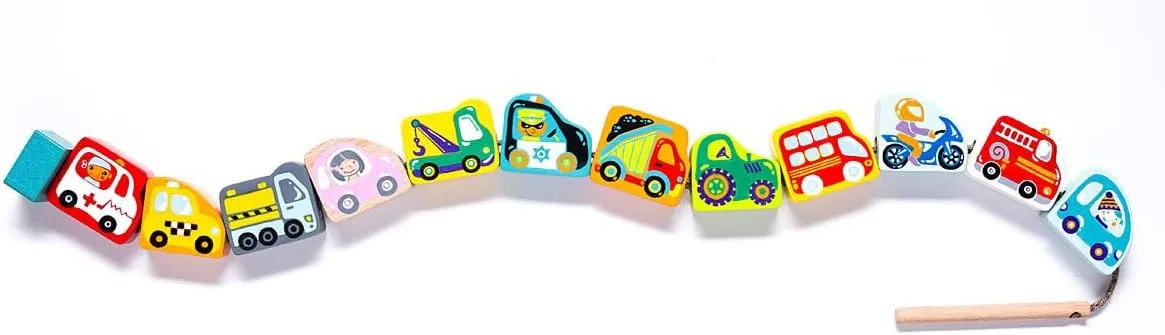 Wooden Flyring Cars Lacing Toy – Montessori Lacing Toy for Kids Ages 3  – Wooden Lacing Cards with Threading String – Fine Motor Toy – FSC-Certified Wood, Travel Toy for Toddlers