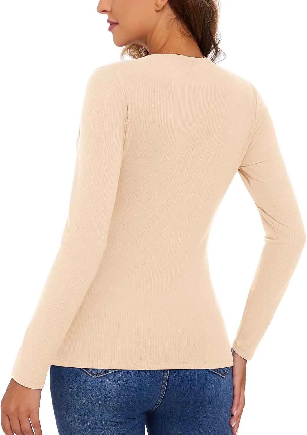 WOWENY Womens Long Sleeve Thermal Shirts Square Neck T Shirts Fleece Lined Underwear Tops Basic Fitted Tees