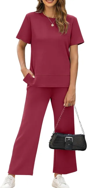 XIEERDUO Women's 2 Piece Lounge Set Fashion Travel Outfits Vacation Tracksuit Comfy Wide Leg Airport Loungewear S-3XL