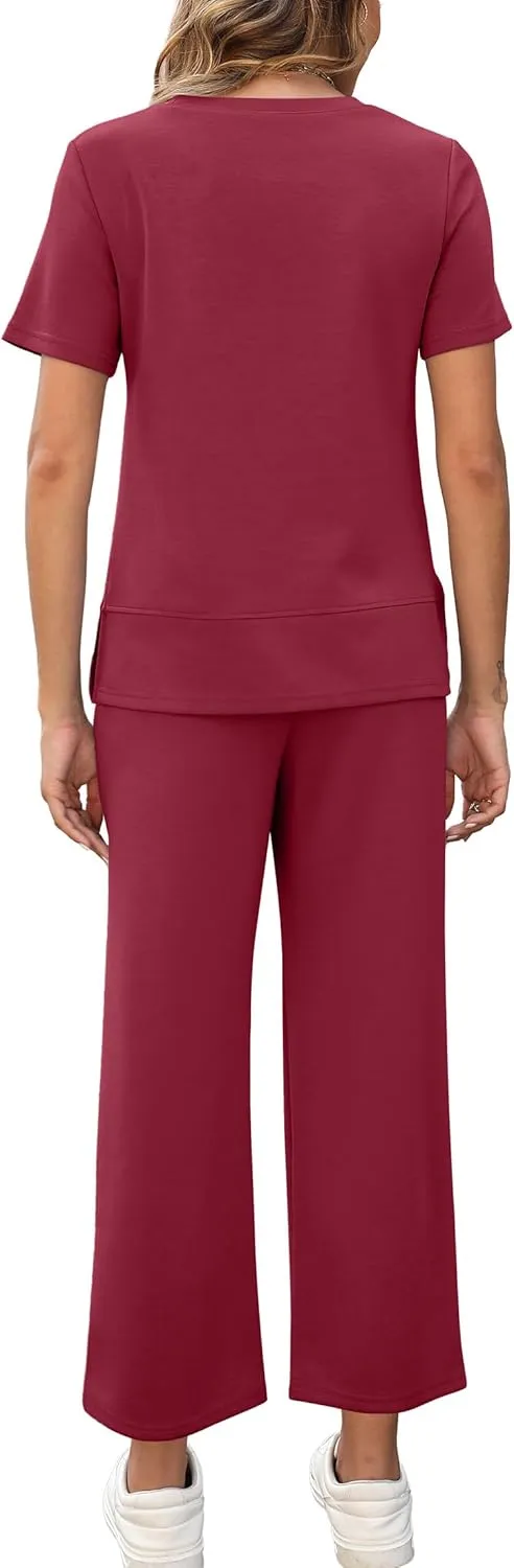 XIEERDUO Women's 2 Piece Lounge Set Fashion Travel Outfits Vacation Tracksuit Comfy Wide Leg Airport Loungewear S-3XL