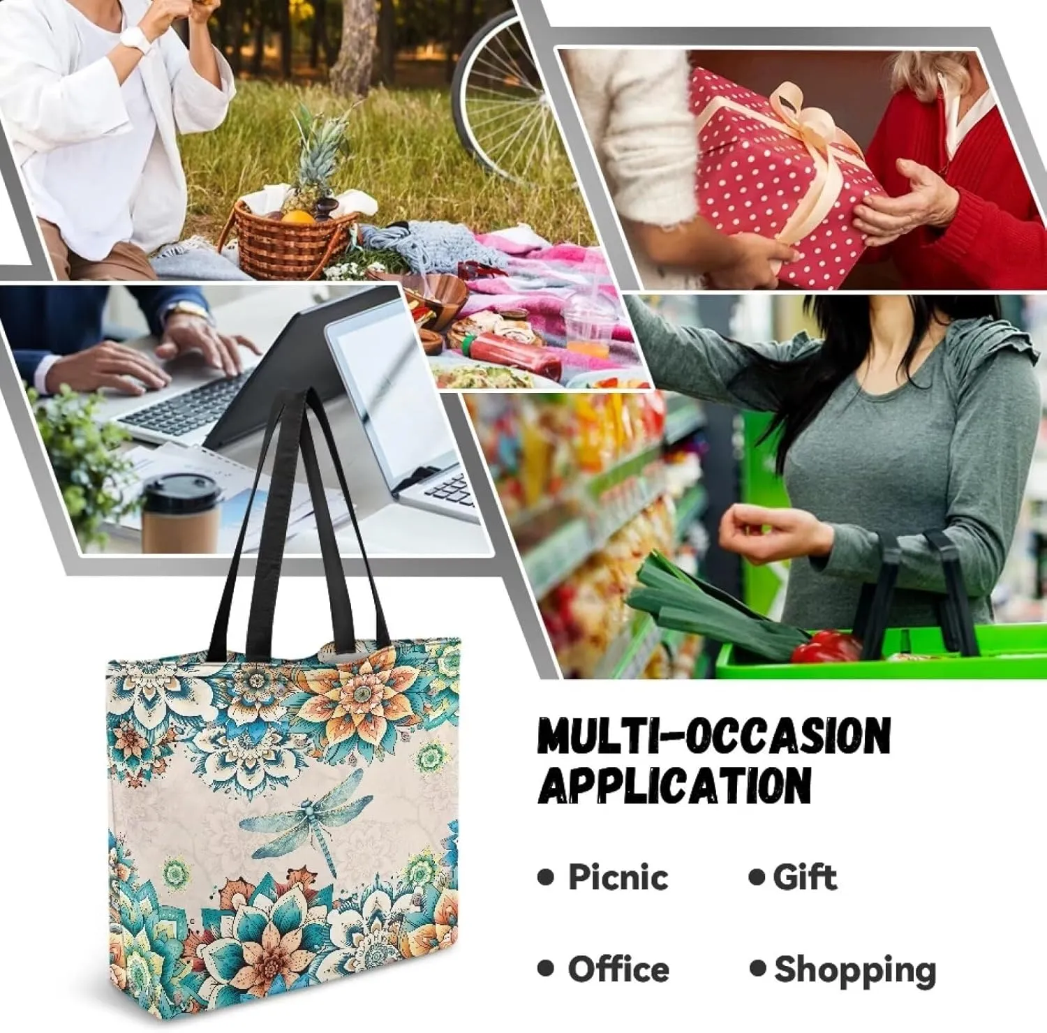 Xpyiqun Canvas Tote Bag for Women Aesthetic Cloth Bags Reusable Grocery Shopping Bag Large Shoulder Handbag
