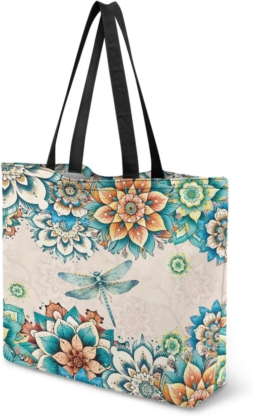 Xpyiqun Canvas Tote Bag for Women Aesthetic Cloth Bags Reusable Grocery Shopping Bag Large Shoulder Handbag