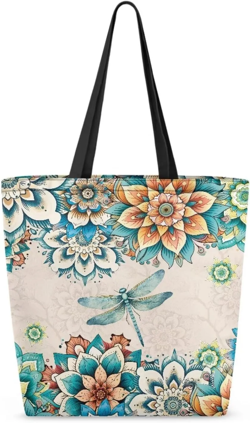 Xpyiqun Canvas Tote Bag for Women Aesthetic Cloth Bags Reusable Grocery Shopping Bag Large Shoulder Handbag