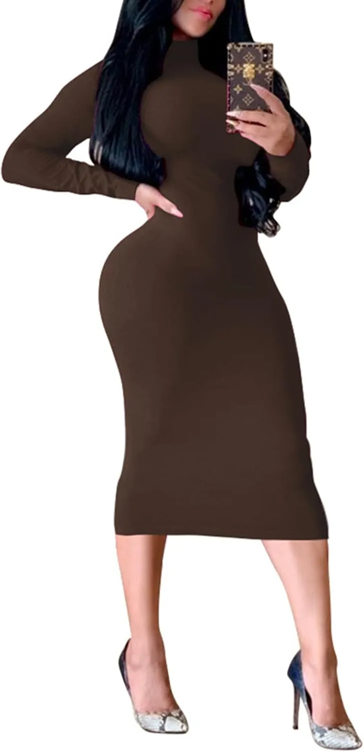 Xuan2Xuan3 Women's Dresses Fall Long Sleeve Snake Printed Zipper Neck Knit Bodycon Evening Party Long Dress