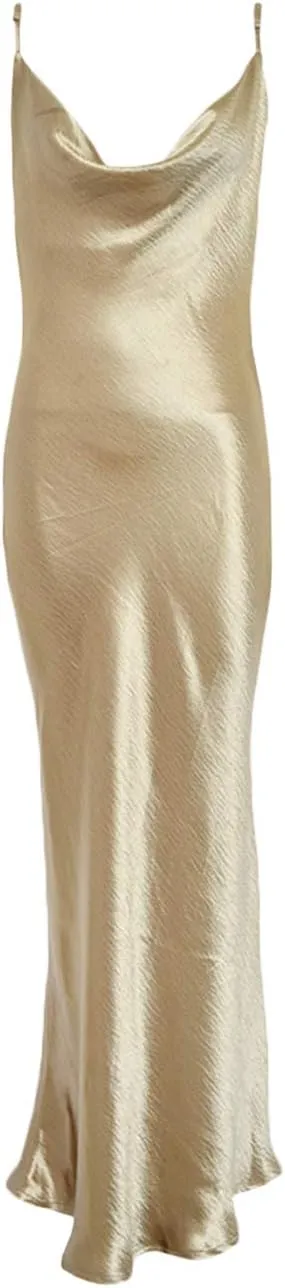 xxxiticat Women's Sleeveless Spaghetti Strap Satin Dress Cocktail Beach Evening Party Cowl Neck Back Tie Up Maxi Dresses